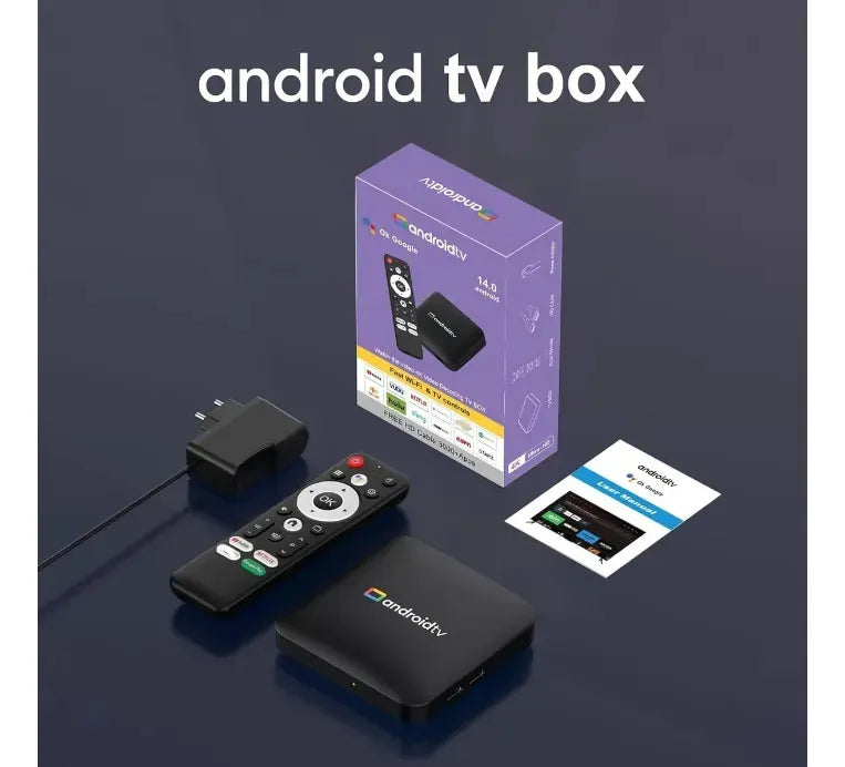 CAJA DE TV 4K HD CON TARJETA GRÁFICA, ANDROID TV 14.0 NEGRO ESTÁNDAR GRADO B