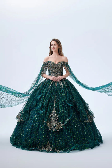 VESTIDOS DE QUINCEAÑERA ROSEBRIDAL DE COLOR VERDE OSCURO GRADO B