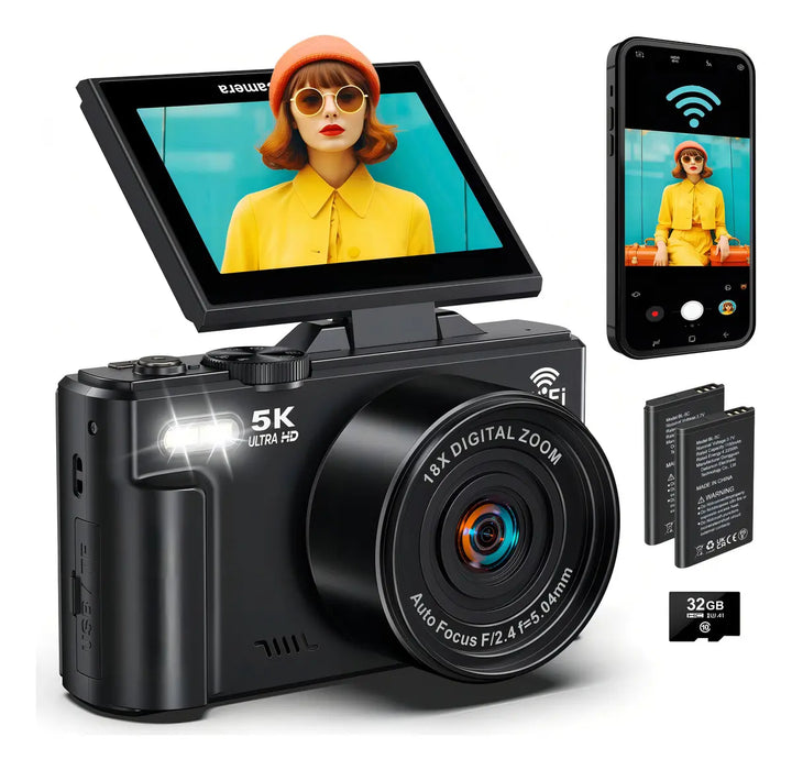 CÁMARA DIGITAL FULL HD 5K 75MP WIFI CON PANTALLA LCD GIRATO GRADO B
