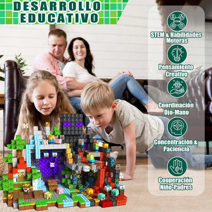 JUEGO BLOQUES PARA ARMAR MAGNÉTICOS MINECRAFT 2,5 CM REGALO 300 PIEZAS, TEMA DEL JUGUETE BOSQUE INFERNAL, JUGUETES SENSORIALES MONTESSORI, EL REGALO PERFECTO PARA LOS NIÑOS EN ESTAS FIESTAS. 1 GRADO B