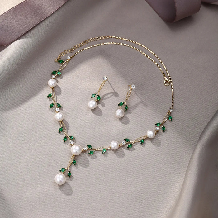 Ever Faith Conjunto Joya Precioso Collar Aretes Dije Perla GRADO B