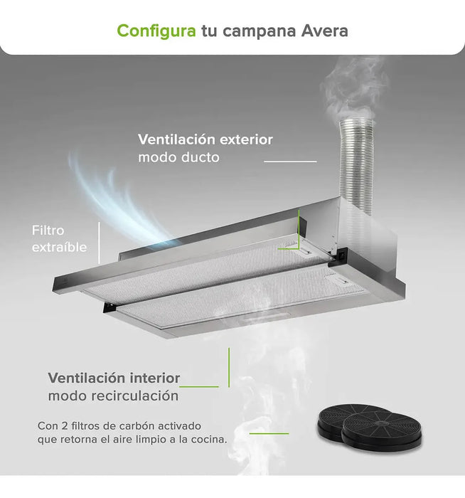 AVERA CAMPANA COCINA EXTRACTORA OCULTA DESLIZABLE 90CM CED90 Grado B