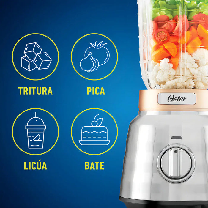 Licuadora Oster Blstpbrg Con Vaso De Vidrio Y Perilla 1.75 L Color Plateado GRADO A