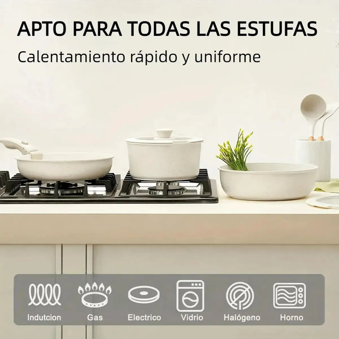 Batería de Cocina Antiadherente | 44 Piezas | Set con Mango Desmontable | Compatible con Estufa | Grado B ✨