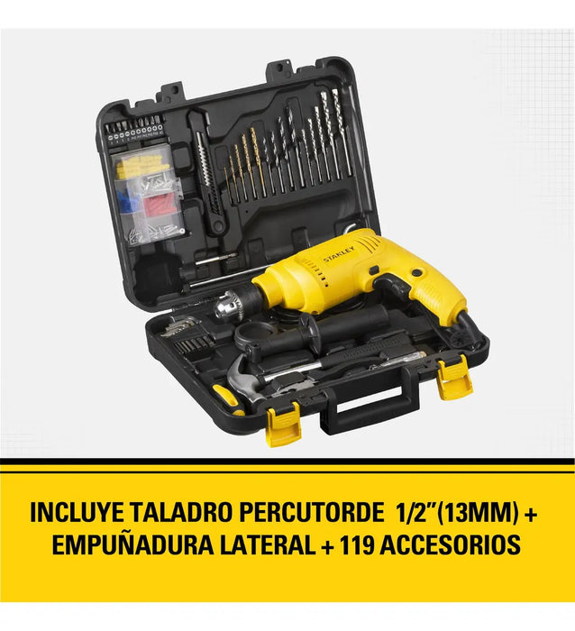 KIT TALADRO PERCUTOR 3/8 + ACCESORIOS STANLEY SCH10D2K AMARILLO 60 HZ GRADO A