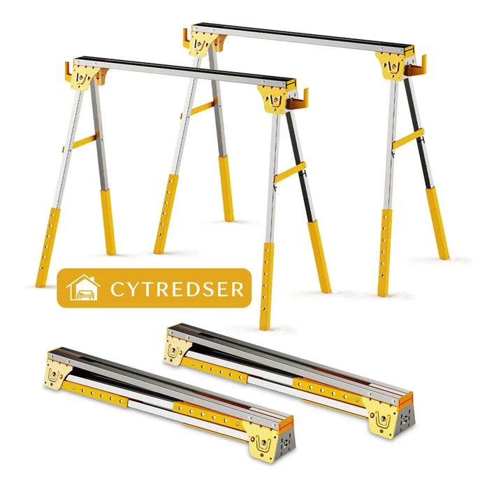 CYTREDSER BURROS MESA DE TRABAJO PLEGABLE 2PZS 1200KG MULTIUSOS CARGA CABALLETE CARPINTERO PORTATIL AMARILLO GRADO B