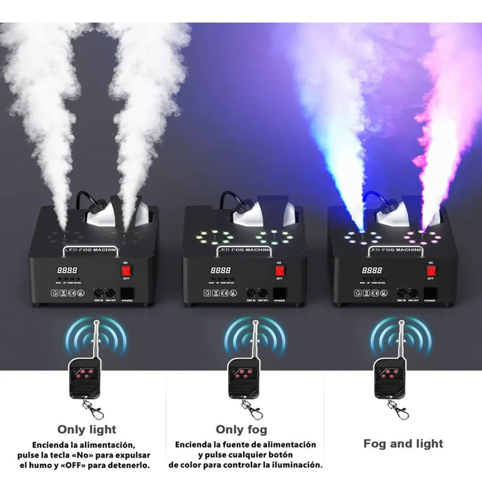 MÁQUINA DE HUMO DE 3000 VATIOS, EQUIPADA CON 16 LUCES LED DE COLORES Y 4 EFECTOS ESTROBOSCÓPICOS, UNIDAD DE NEBULIZACIÓN AUTOMÁTICA DE 2500 PIES CÚBICOS POR MINUTO. CON PROTECCIÓN AUTOMÁTICA CONTRA GRADO B - TiendaKomet México