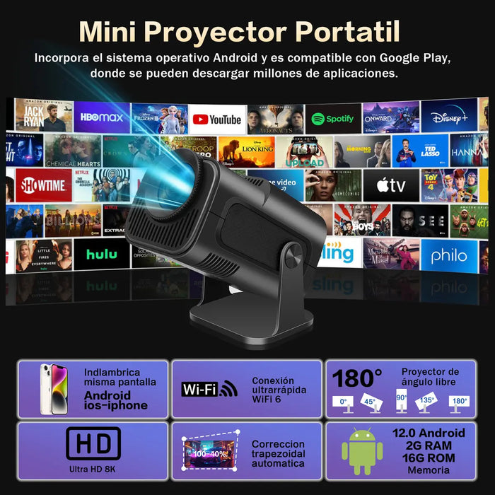 PROYECTOR CASA DE DESEOS 8K MINI LED WIFI BLUETOOTH ANDROID HDMI 20000 LM  GRADO B