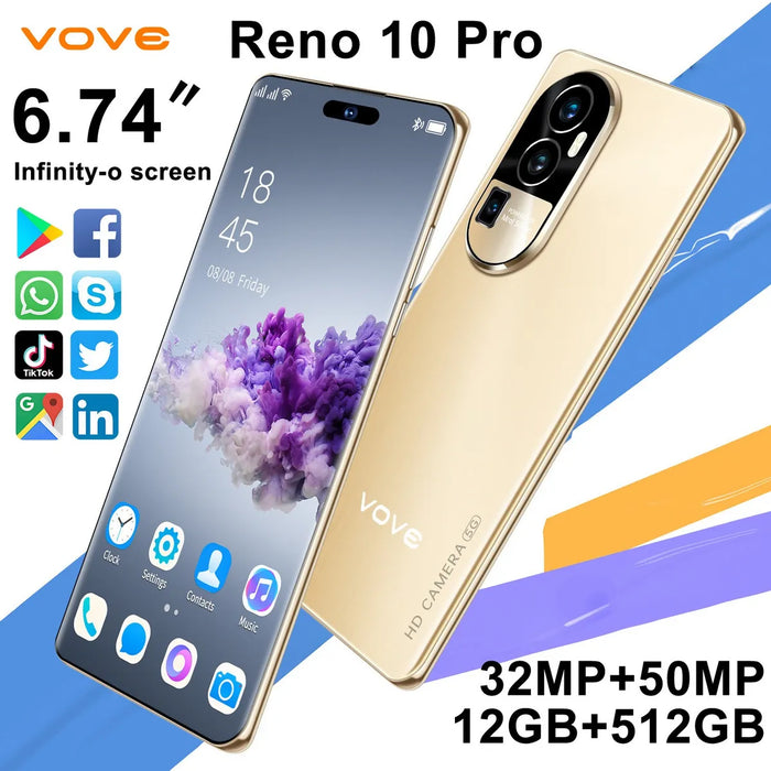 DUAL SIM RENO 10 PRO 2025 MÃ¡S BARATO CELULARES COMPATIBLES RED 5G WIFI MÃ¡S POPULAR TELÃ©FONO 12GB+512G DESBLOQUEA SMARTPHONE BATERÃ­A DE LARGA DURACIÃ³N DORADO GRADO B