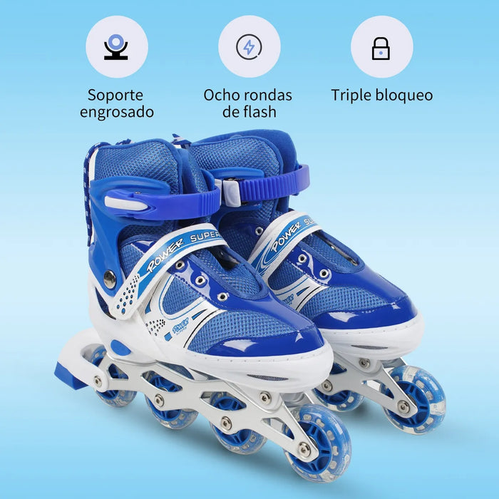 Patines En Línea Para Niñas Niños 4 Ruedas Con Casco 16pzas Grado B