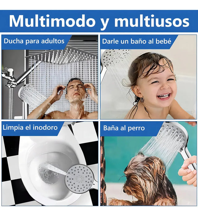 REGADERA CUADRADA MANO ALTA PRESION TIPO LLUVIA CON TELEFONO GRADO B