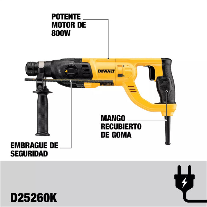 TALADRO ROTOMARTILLO 1'' 800W DEWALT D25260K-B3 COLOR AMARILLO GRADO B
