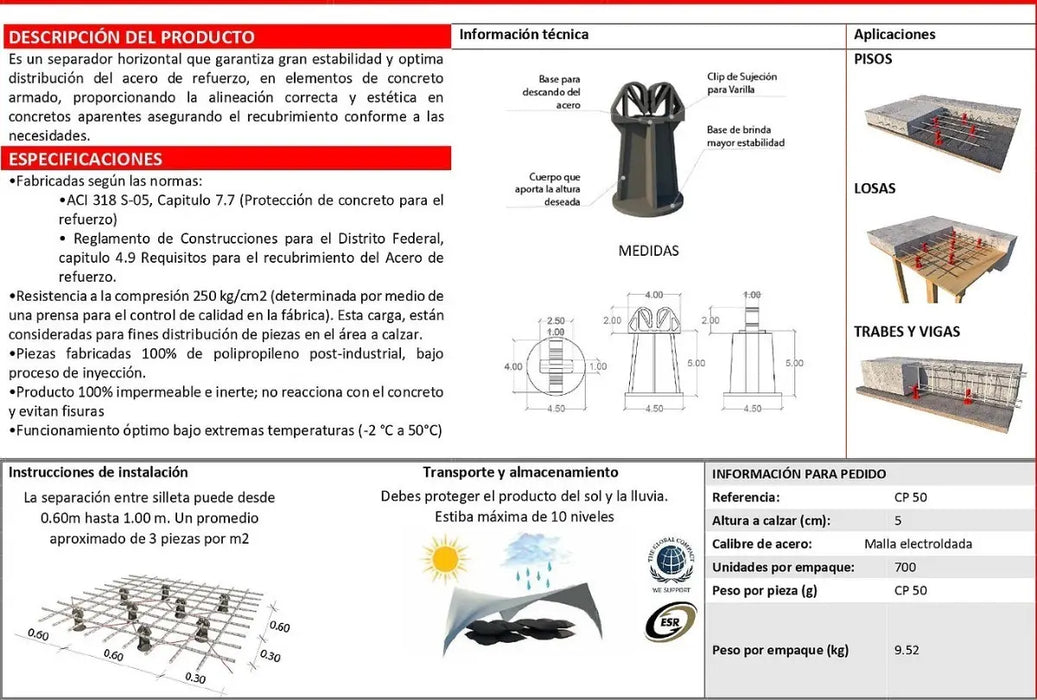 450 SILLETAS SEPARADORES DE 5CM PARA MALLA ELECTROSOLDADA GRIS GRADO B