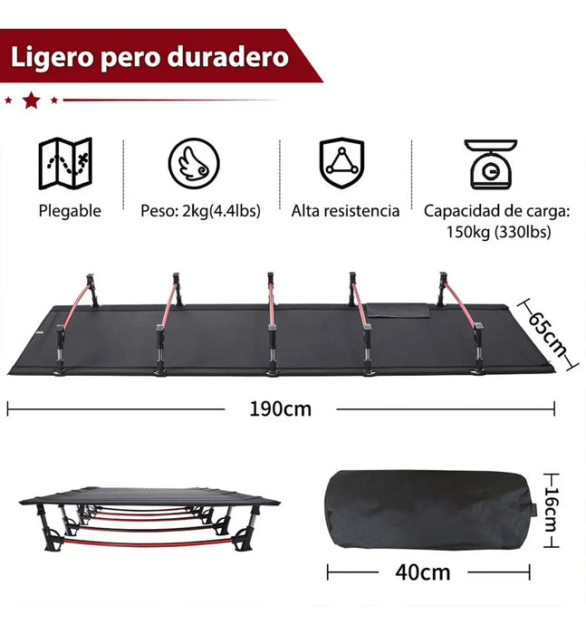CATRE PLEGABLE MONANITO TY-190 190CM NEGRO ACAMPAR PORTÁTIL CON COLCHÓN GRADO B