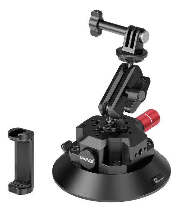 NEEWER SOPORTE DE MONTAJE PARA CÁMARA CON VENTOSA DE 3 PULGADAS CON CABEZA DE BOLA, BRAZO MÁGICO DE 1/4 PULGADAS, AGUJEROS ARRI DE LIBERACIÓN RÁPIDA PARA COCHE CON SOPORTE PARA TELÉFONO Y ADAPTADOR GRADO B