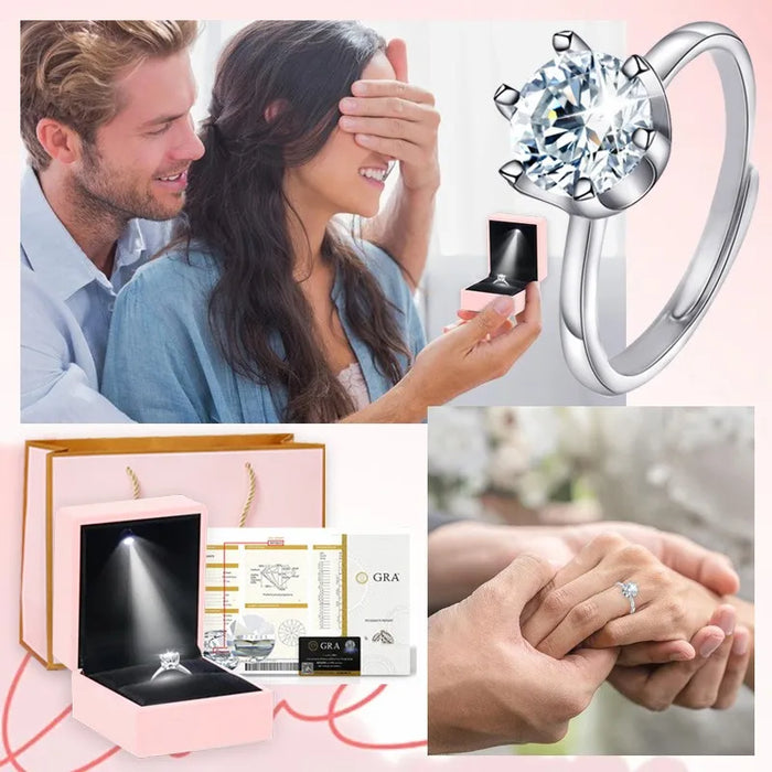 ANILLO COMPROMISO 1CT MOISSANITA PLATA REGALO DE ANIVERSARIO PLATEADO GRADO B