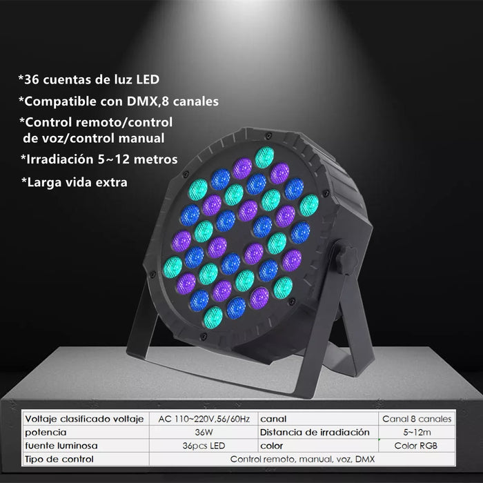 1 Pack CaÃ±Ã³n Led 36x1 Luces Audio RÃ­tmico Multicolor Fiestas 14434