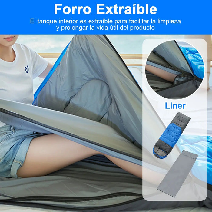 BOLSA DE DORMIR PARA ACAMPAR FORRO EXTRAIBLE SACO DE DORMIR GRADO B