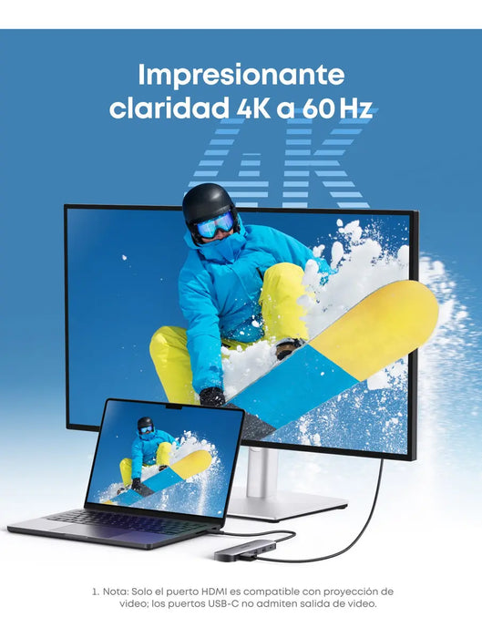HUB USB-C 7-EN-1 ANKER HUB USB-C 7-EN-1, ADAPTADOR MULTI-PUERTOS PARA LAPTOP, HDMI 4K@60HZ, PD 85W, USB-A/USB-C 3.0, LECTOR SD/TF, COMPATIBLE CON MACBOOK/IPAD/WINDOWS (CARGADOR NO INCLUIDO) PLATEADO GRADO B
