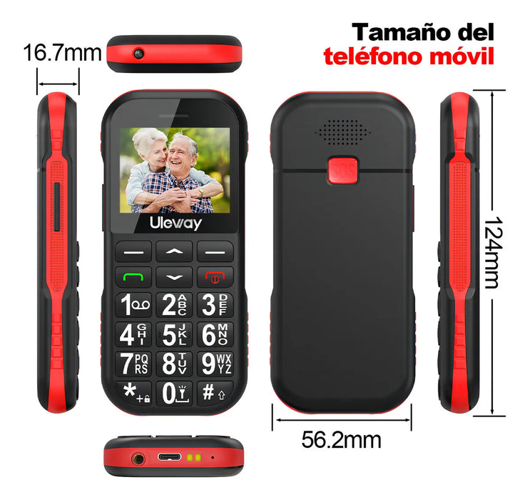 ULEWAY TELEFONO MOVIL PARA ADULTOS MAYORES, 4G LTE, BOTON SOS, BOTONES GRANDES, TECLADO ILUMINADO, VOLUMEN ALTO, LINTERNA, FM, RESISTENTE, 1800MAH, NEGRO GRADO B