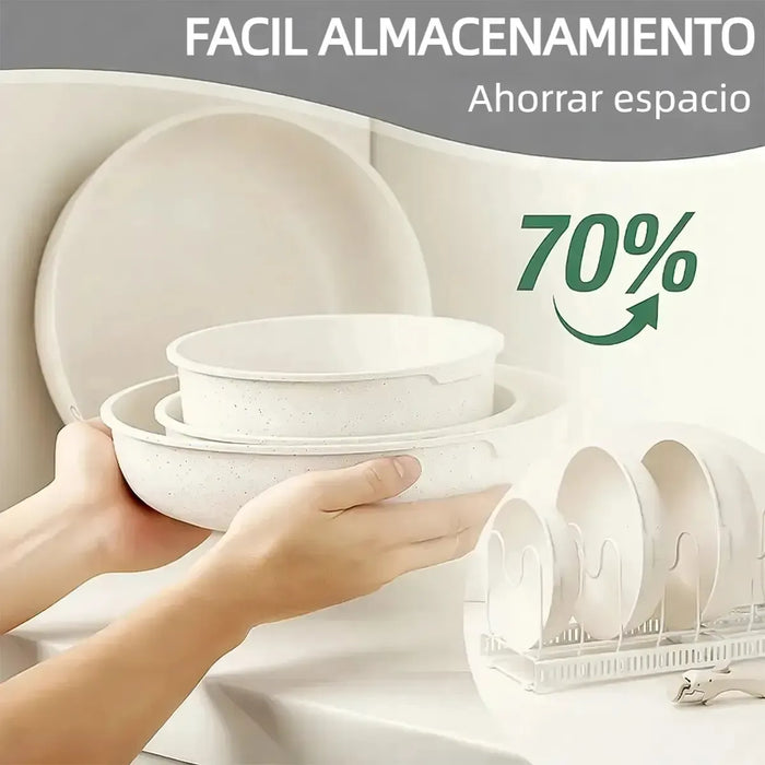 Batería de Cocina Antiadherente | 44 Piezas | Set con Mango Desmontable | Compatible con Estufa | Grado B ✨