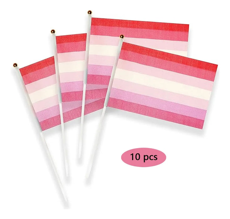 10pzas Bandera Mano Asta Lgbt Orgullo Lesbico 14x21cm