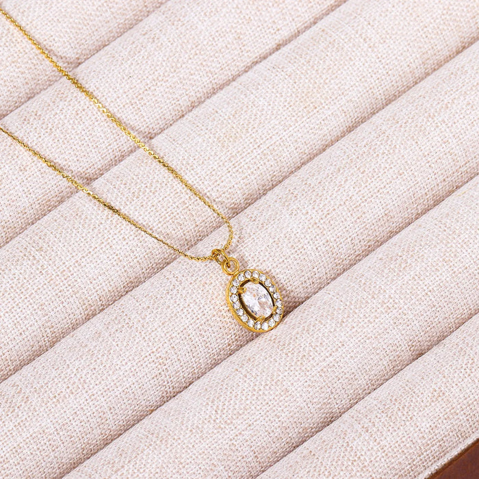 COLLAR CON COLGANTE DE CIRCONIO OVALADO DORADO, ACERO INOXID GRADO B - TiendaKomet México