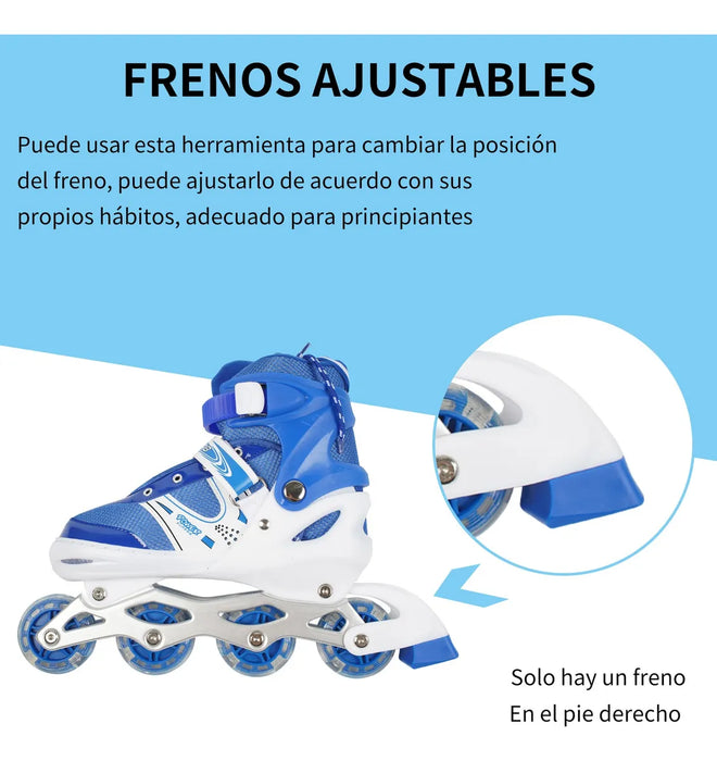 Patines En Línea Para Niñas Niños 4 Ruedas Con Casco 16pzas Grado B