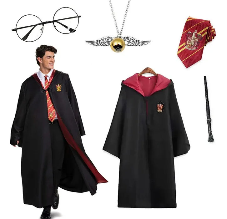 Capa De Harry Potter Juego De Hogwarts Disfraz Griffindor Bordada  Corbata  Collar  Varita  Gafas 5 Piezas Niños Adultos GRADO B