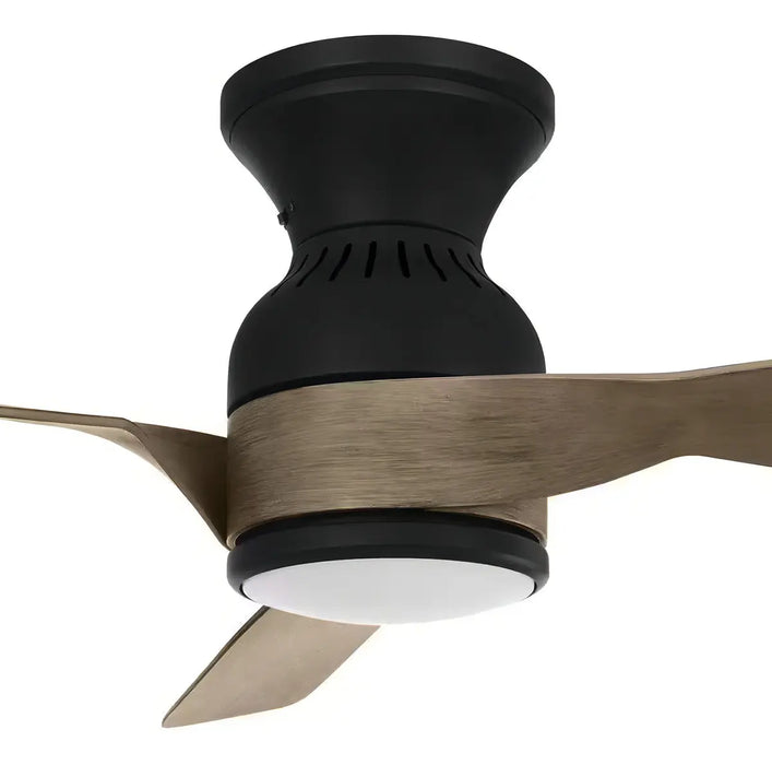 VENTILADOR DE TECHO CON LUZ HAMPTON BAY 52 NEGRO CONTROL REMOTO INTERIOR/EXTERIOR 1.321 M 43HZ MADERA GRADO B