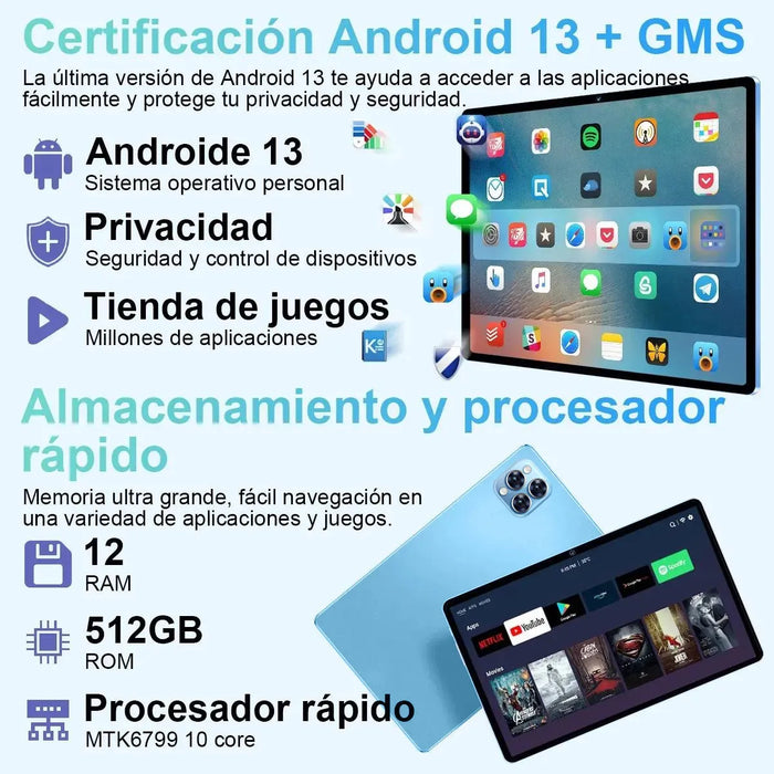 Tablet Handcon Pro12 Android 13 512gb +12gb Rom Con Teclado Color Azul Acero 2 GRADO B