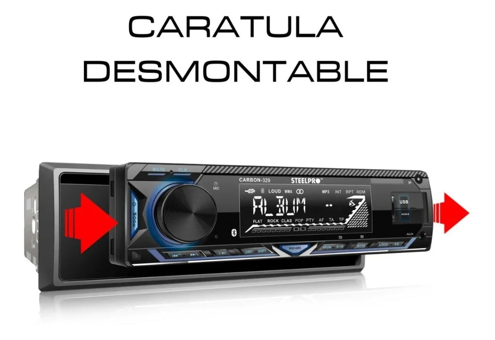 AUTOESTÃ©REO PARA AUTO STEELPRO CARBON 329 CON USB, BLUETOOTH Y LECTOR DE TARJETA SD GRADO B