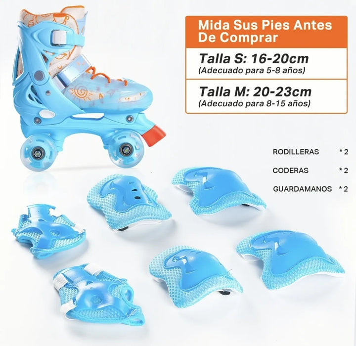 PATINES EN PARALELO AJUSTABLE 4 RUEDAS CON PROTECCION NIÑOS GRADO B