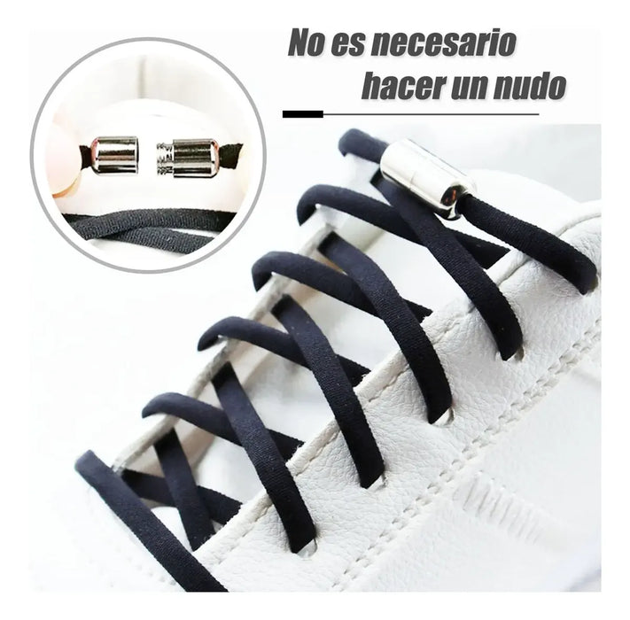 10 PARES AGUJETAS ELASTICAS CORDONES SIN NUDOS HEBILLA METAL GRADO A