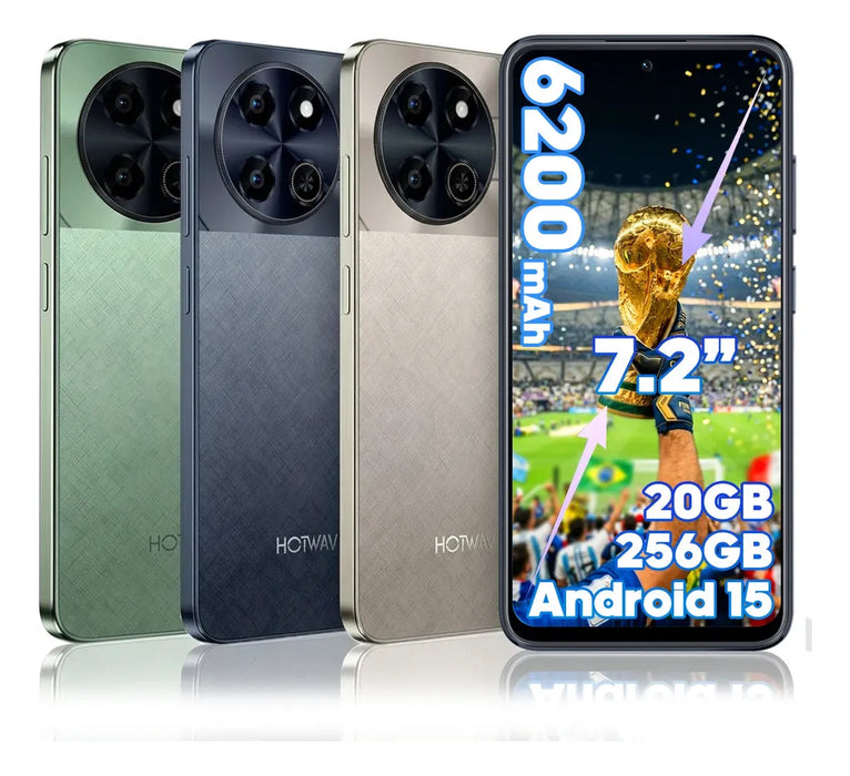 TELÉFONO HOTWAV NOTE 18 GT DUAL SIM 20 GB RAM 256 GB ROM ANDROID15 OCTA-CORE 7,2 HD PULGADAS SMARTPHONE 6200 MAH CÁMARA DE 48+8 MP FACE ID NFC/OTA/OTG GRADO B
