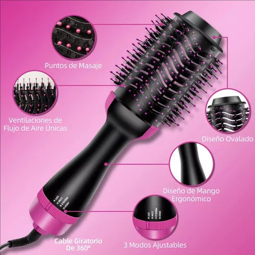 Cepillo Cabello Secador 4 En 1 De Iones Negativos Alaciador
