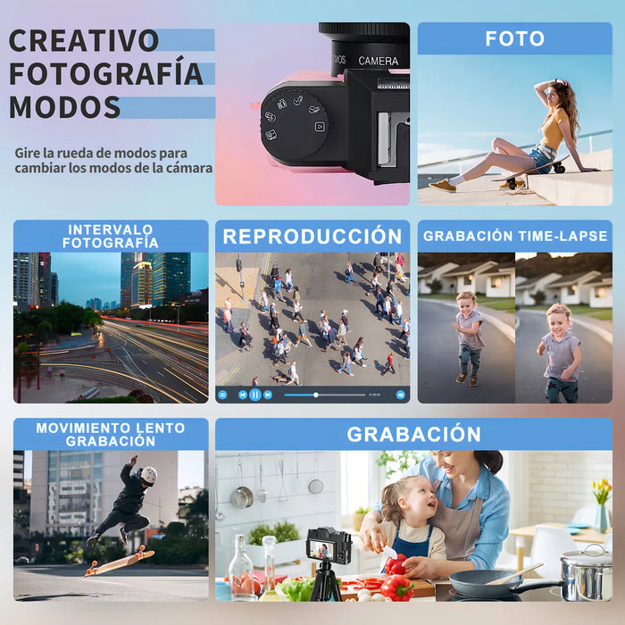 Cámara Digital Wifi Autofocus 4k Aorzoo 75MP Negro Con Pantalla Rotación 180°+tarjeta Sd 2 Pilas GRADO B