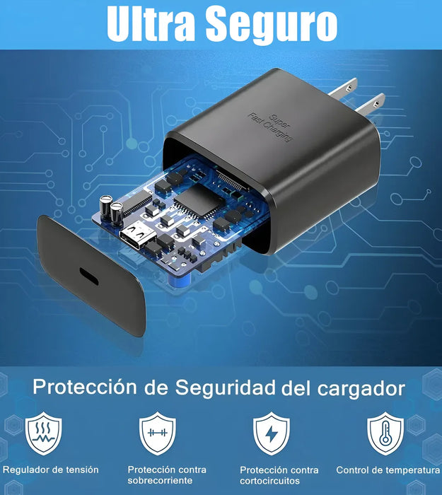 CARGADOR CARGA RÁPIDA PD 45W PARA S21 S22 S23 FE ULTRA NEGRO GRADO A