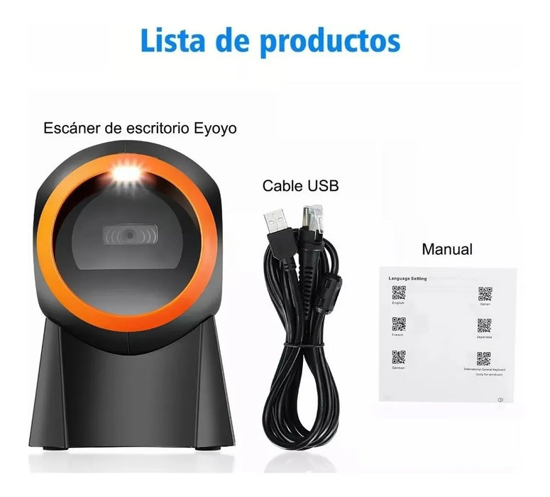 LECTOR CODIGO BARRAS OMNIDIRECCIONAL 1D2DQR USB SCANNER