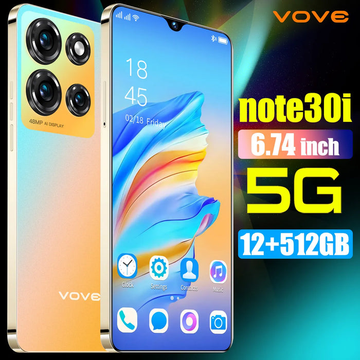 NOTE 30I VOVE DESBLOQUEA DUAL SIM 12GB RAM 512GB ROM 2025 EL MÃ¡S POPULAR TELÃ©FONO INTELIGENTE ANDROID 13 RED 5G WIFI MÃ¡S BARATO CELULAR DORADO GRADO B
