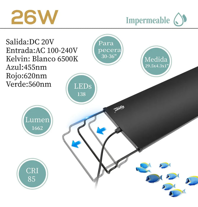 LÁMPARA PARA PECERA 5 BRILLO 7 COLORES PARA 76-90CM HYGGER GRADO B