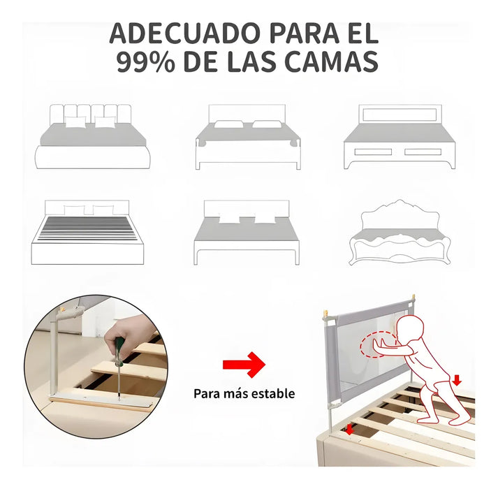 BARANDILLA 2M PROTECTOR DE CAMA INFANTIL BARRA DE SEGURIDAD GRADO B