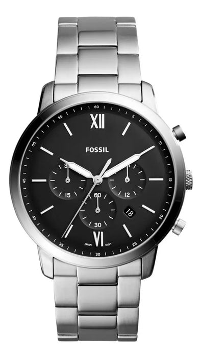 RELOJ CABALLERO FOSSIL FS5384 COLOR PLATA DE ACERO PLATEADO PLATEADO NEGRO GRADO B