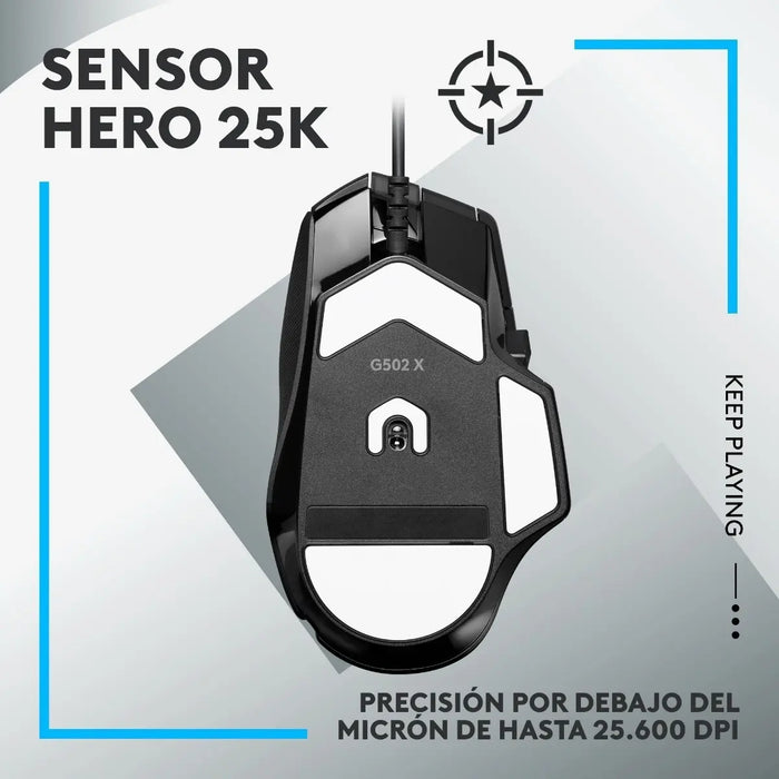 MOUSE LOGITECH G502 X TACTICO PARA JUEGOS COLOR NEGRO GRADO B