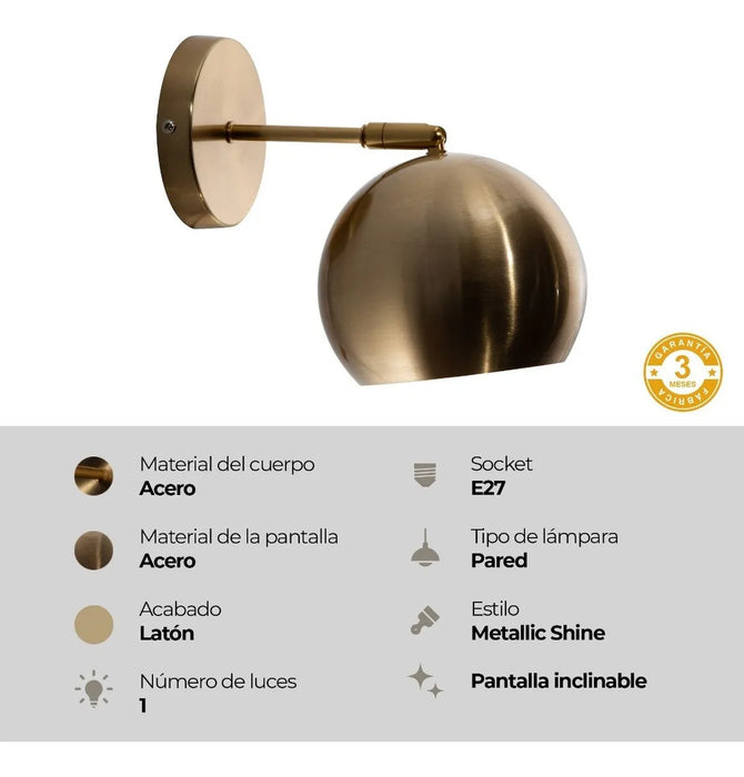 LAMPARA DE PARED LATON VANITY DE BANO 40W E27 1 LUZ GRADO B