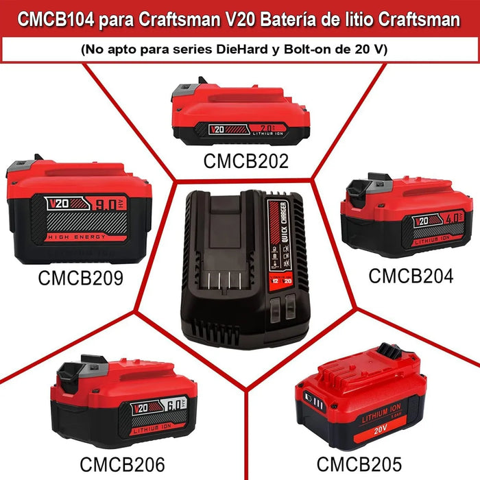 CARGADOR DE BATERIA CMCB104 V20 DE REPUESTO PARA CRAFTSMAN - TiendaKomet México