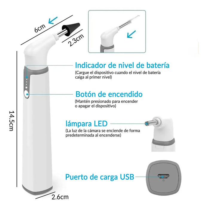 OTOSCOPIO DIGITAL RECARGABLE WIFI COMPATIBLE ANDROIDS BLANCO BLANCO GRADO B