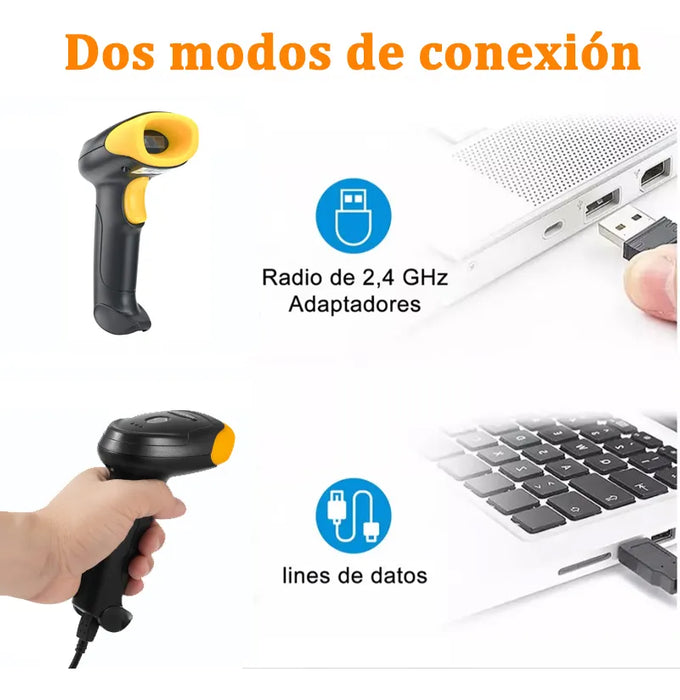 Lector De Escáner De Código De Barras Con Cable Inalámbrico