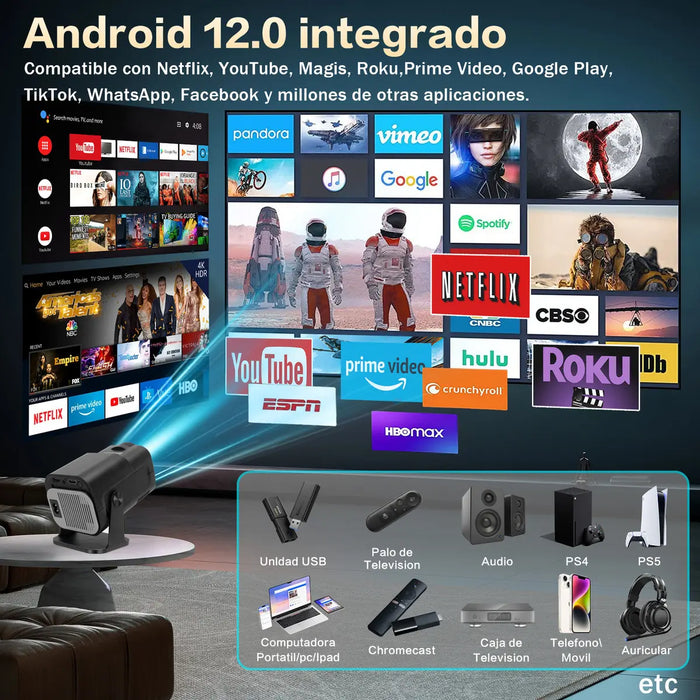 PROYECTOR CASA DE DESEOS 8K MINI LED WIFI BLUETOOTH ANDROID HDMI 20000 LM  GRADO B