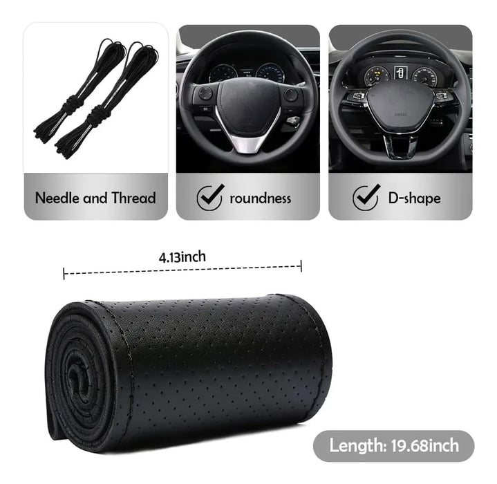 Cubre Volante Auto Cosido Funda Cosida Tipo Piel 38cm 2pzs 9472